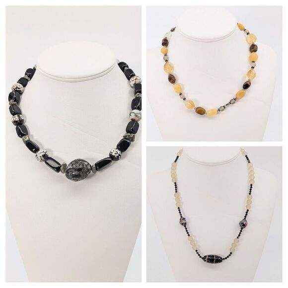 3 VTG Necklace Chunky Glass Beaded Mica Layering Whimsigoth Boho Chic Statement - Picture 1 of 12